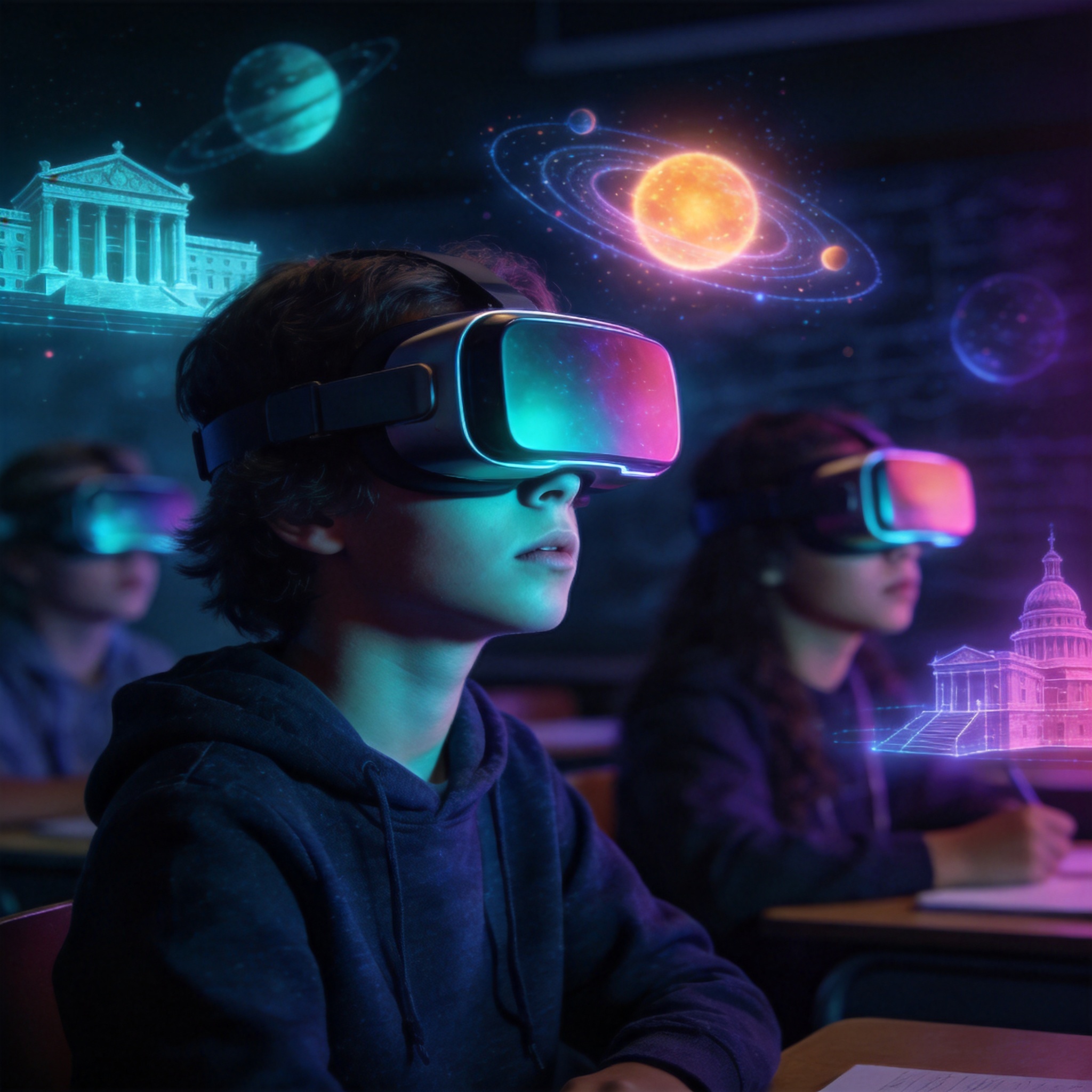 學生透過 VR 進行沉浸式學習
