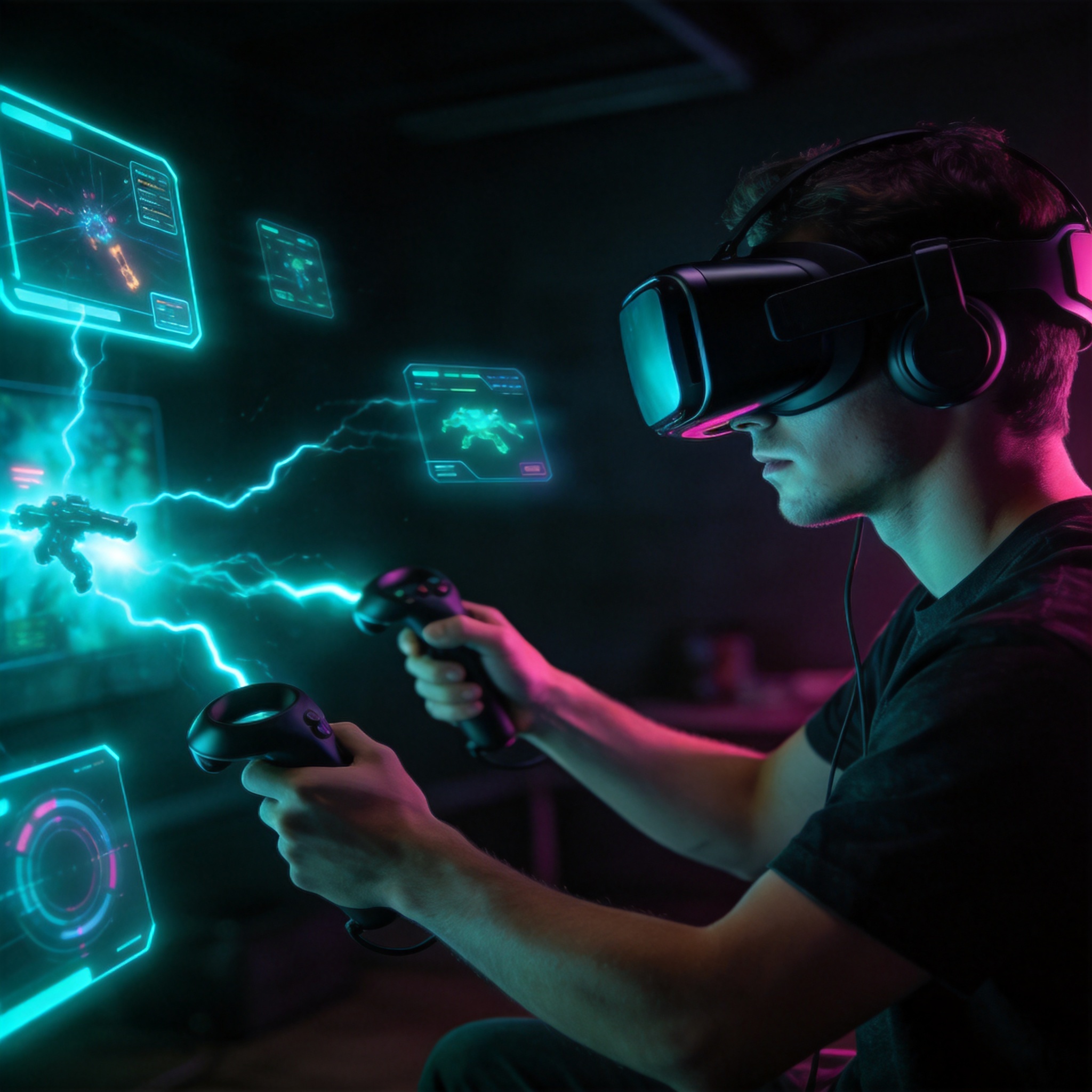 玩家佩戴 VR 頭戴裝置沉浸遊戲
